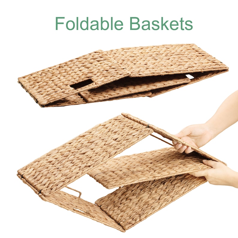 Handmade Water Hyacinth Wicker Storage Baskets with Iron Wire Frame, 16.1"x12.6"x9.5", Natural, Great for storing craft supplies image 3