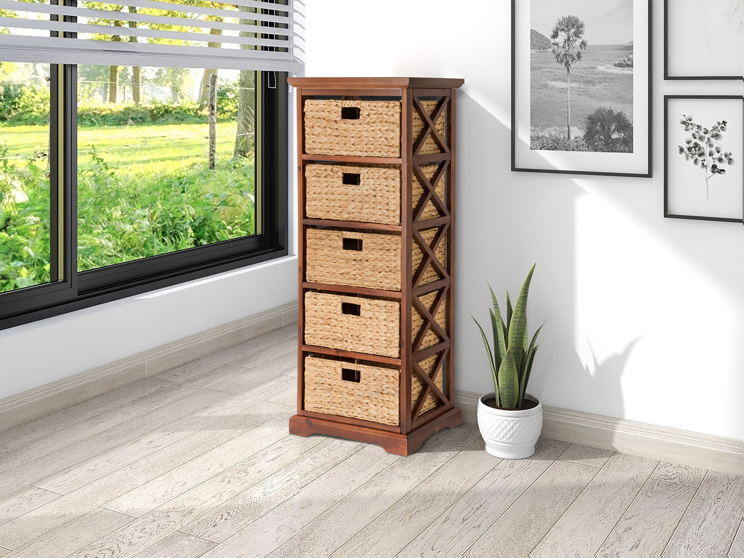 Wood Storage Accent Chest 4 Wicker Basket Drawers Taupe - Olivia & May