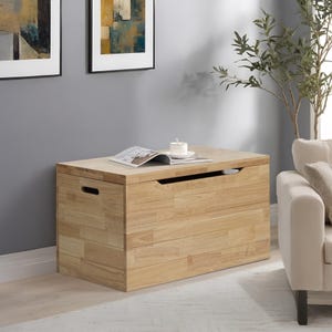 Rectangular Hard Wood Storage Trunk, 35.5 by 18.63 by 19.5, Natural, Great for Storing Toys