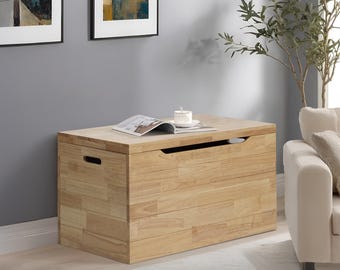 Rectangular Hard Wood Storage Trunk, 35.5 by 18.63 by 19.5, Natural, Great for Storing Toys