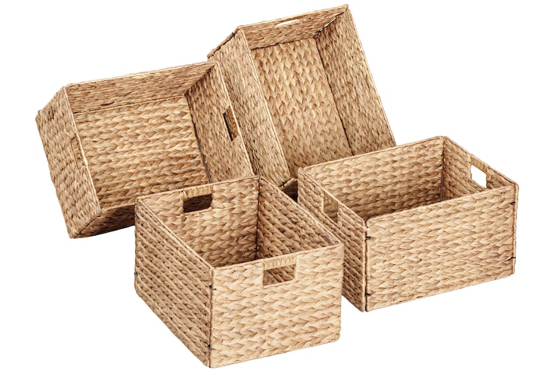 Handmade Water Hyacinth Wicker Storage Baskets with Iron Wire Frame, 16.1"x12.6"x9.5", Natural, Great for storing craft supplies Set of 4