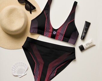 Hoch taillierter Bikini, Bikini schwarz, recycelt