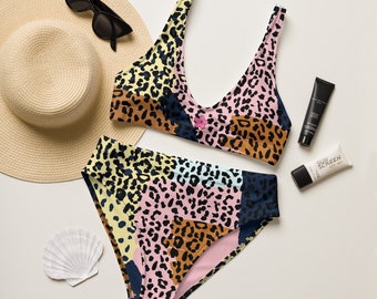Upcycling Bikini in hoher Taille, Bikini leopardo