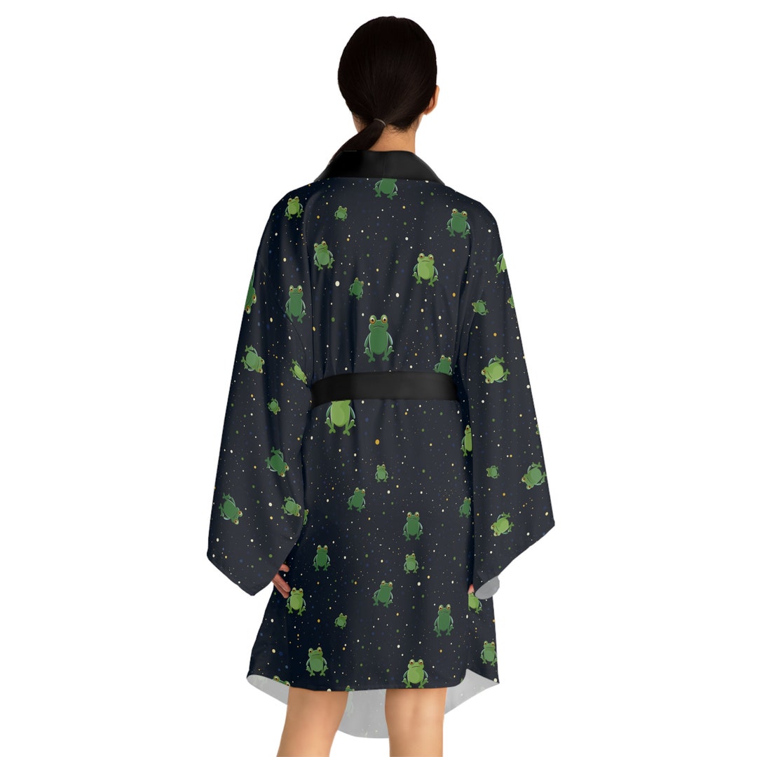 Frog Robe Navy Blue Hunter Green Cute Frogs Long Sleeve Kimono Etsy