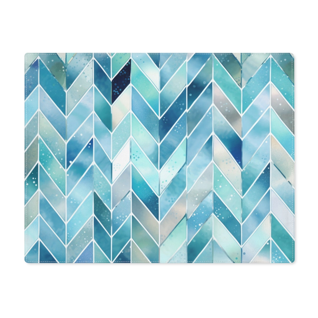 Crystal Blue Placemat Chevron Pattern Placemat Aqua Blue Etsy