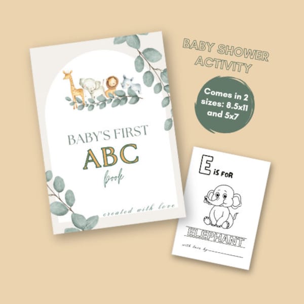 ABC coloring book digital download; baby shower abc book; baby shower activity; alphabet book; coloring pages