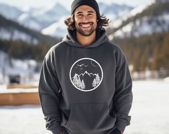 Berg Hoodie für Männer und Frauen, Wald Hoodie, Natur Sweatshirt, Kapuzenpullover, Camping Sweatshirt, Abenteuer Hoodie, Outdoorsy Pullover