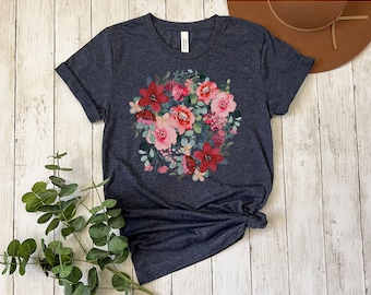 Boho Wildflower Tshirt for Women, Vintage Pressed Floral Print Shirt, Cottagecore Botanical Clothing, Trendy Summer Tee, Spring Gift, Flower