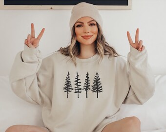 Felpa con cappuccio Nature per donna e uomo, felpa con cappuccio Forest, maglione con albero di pino, girocollo alla moda, pullover comodo, maglione con alberi, idea regalo per il campeggio