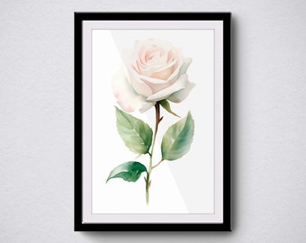 White Rose Flower Art Print Botanical Watercolors Illustration Instant ...