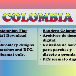 Colombia Flag Bundle 6 file digital download DTG and patches embroidery pes format. Bandera de Colombia 6 archivos digitales para bordado