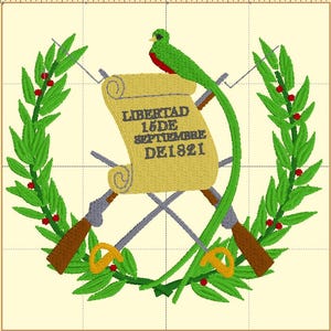 Fichier machine à broder DST, armoiries du Guatemala, conception DTG sur toile de 4 pouces, Escudo de Armas de Guatemala, Quetzal, oiseau et laurier