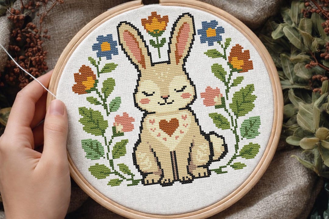 Bunny Cross Stitch Pattern PDF | Woodland Rabbit Embroidery ...