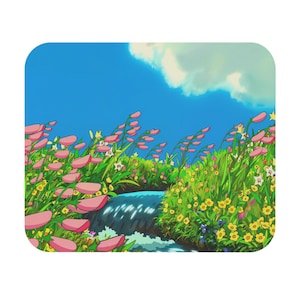 Scenery Flowers Mouse Pad | 9" x 8" , Howl's Moving Castle, Studio Ghibli, Cute Mousepad, Wild Flowers, Cloud
