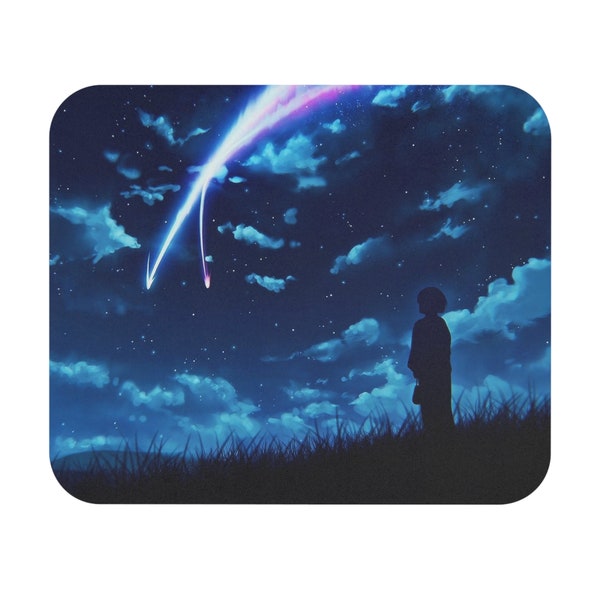 Kimi no na wa Your Name. 9" x 8" Mouse Pad | Japanese Anime, Gift, Gaming, Office, Cute Blue PC Accessories, Cartoon Anime, Stars