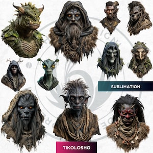 Creatures of Folklore Dark Fantasy Clipart PNG Set World Mythology Gothic Monsters for Horror & Junk Journal Kit Sublimation, Baba yaga