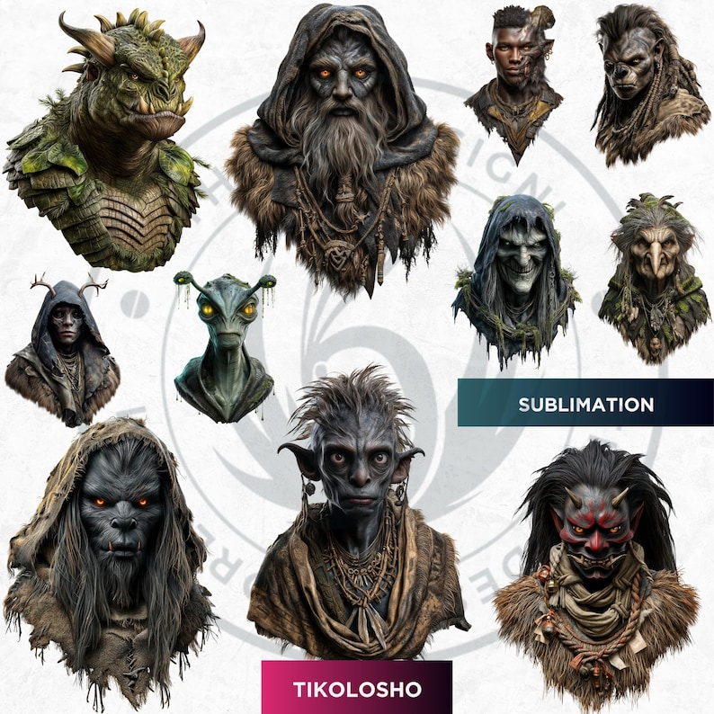 Creatures of Folklore Dark Fantasy Clipart PNG Set World Mythology Gothic Monsters for Horror & Junk Journal Kit Sublimation, Baba yaga
