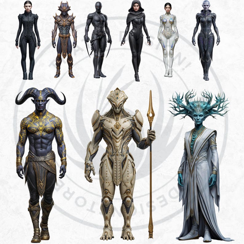 Galactic Vanguard Clipart Bundle: Sci-Fi Character Illustrations, Futuristic Space Graphics (PNG, Digital download)