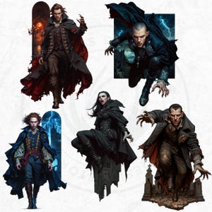 Vampire clipart Set, halloween clipart, Gothic Dracula design, Fantasy gothic clipart, Halloween png, bat clipart, crafts & sublimation