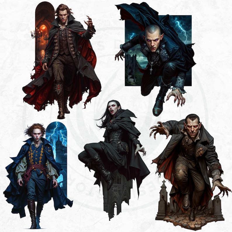 Vampire clipart Set, halloween clipart, Gothic Dracula design, Fantasy gothic clipart, Halloween png, bat clipart, crafts & sublimation