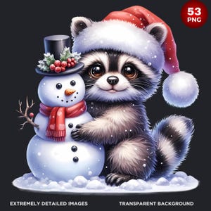 53 Cute Raccoon PNG Clipart Set, Christmas Raccoon clipart, Baby animal with Santa Hat Png, Christmas Clipart, Christmas cards & sublimation