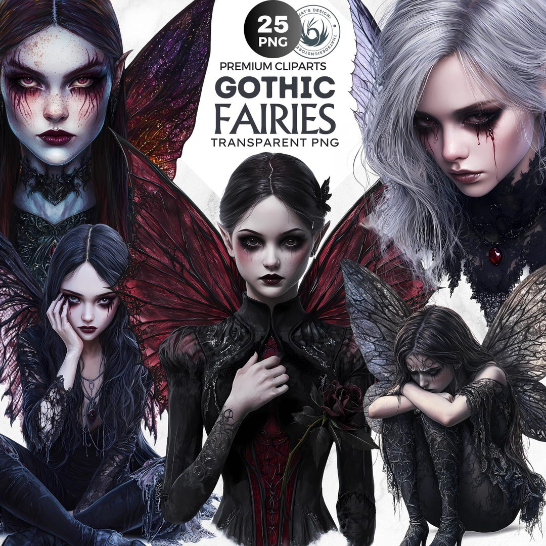 Gothic Fairies Clipart Set: Dark Fantasy PNG Bundle (digital Download ...