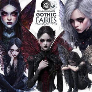 Gothic Fairies clipart Set, Goth Fairy PNG, Dark Fantasy clipart, Gothic art Fairytale Bundle PNG for Scrapbook, Junk Journal, sublimation