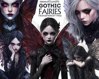 Gothic Fairies Clipart Set: Dark Fantasy PNG Bundle (Digital Download, Commercial Use)
