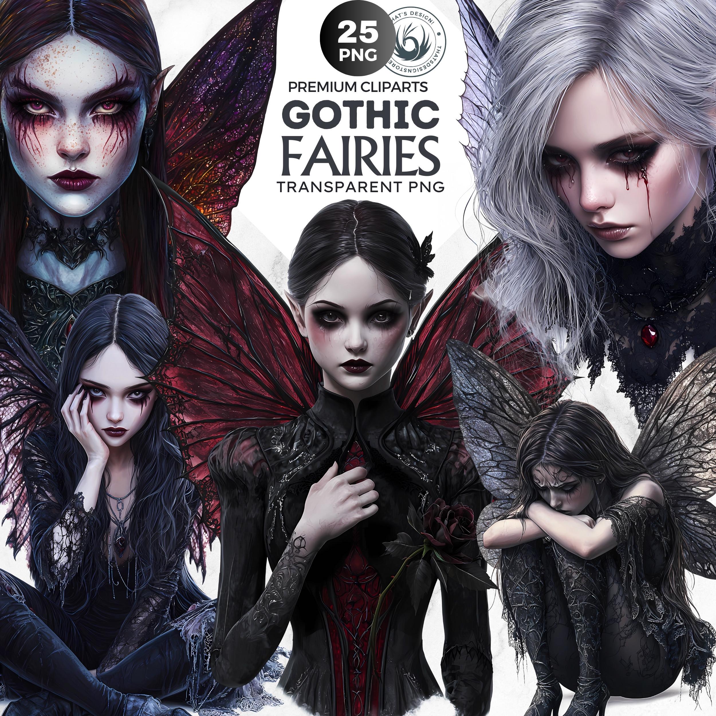 Gothic Fairies Clipart Set: Dark Fantasy PNG Bundle (digital Download ...