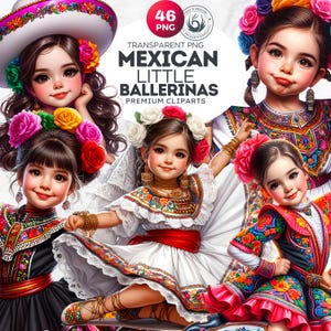 Cute Mexican Ballerina Clipart PNG Set, Cinco de Mayo mexican kid dancer, Mexican girl design, Mexican Festival Fiesta, sublimation designs