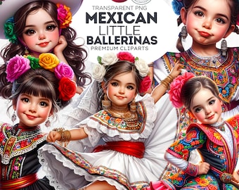 Puede incluir: Cuatro niñas pequeñas vestidas con coloridos trajes folclóricos mexicanos. Cada niña lleva un atuendo diferente con intrincados bordados y detalles de encaje. Todas sonríen y miran a la cámara. Las niñas llevan peinados tradicionales mexicanos con flores.