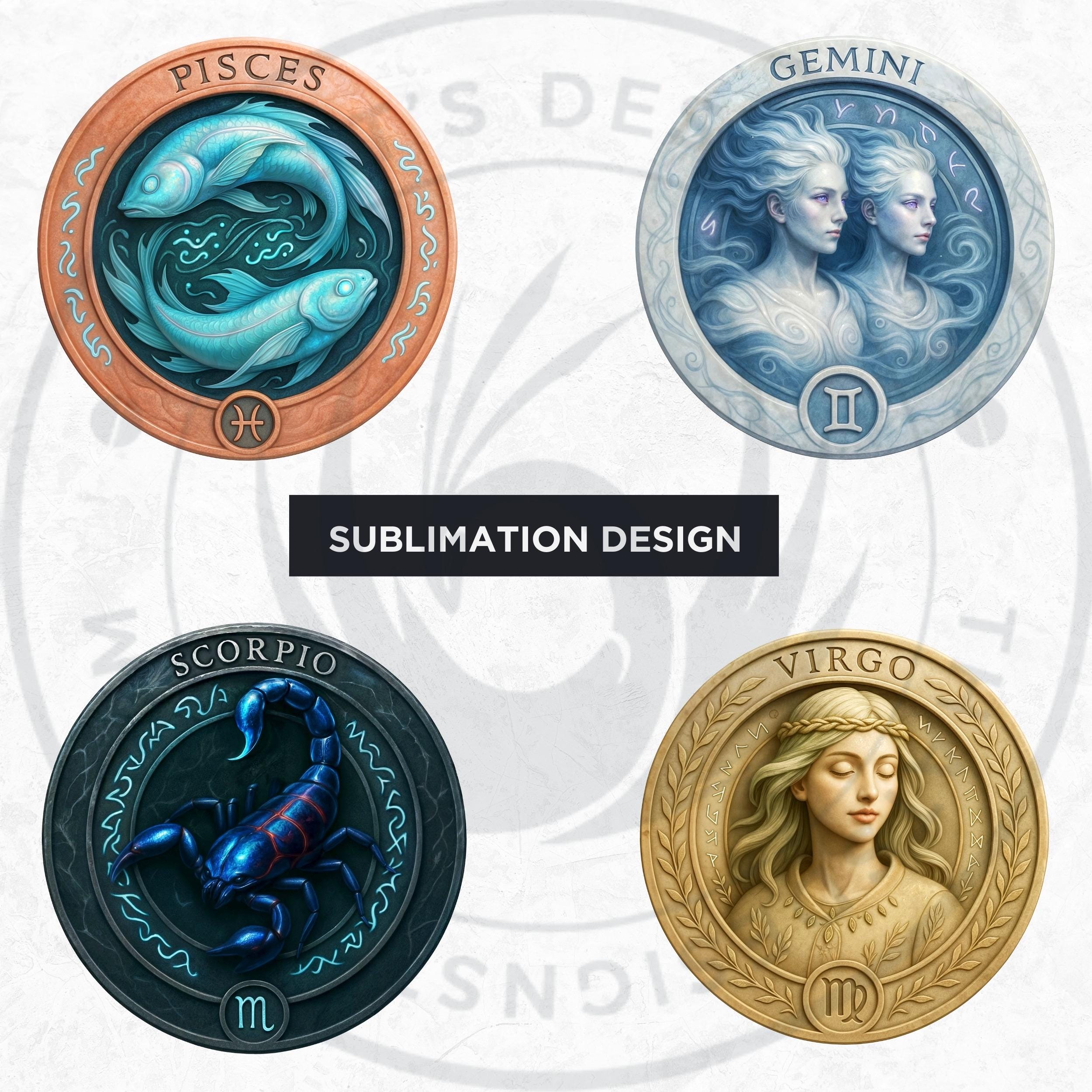 Elemental Zodiac Clipart Bundle: Rune Stone Horoscope, Fantasy RPG Coin ...