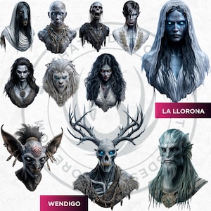 Creatures of Folklore Dark Fantasy Clipart PNG Set World Mythology Gothic Monsters for Horror & Junk Journal Kit Sublimation, Baba yaga