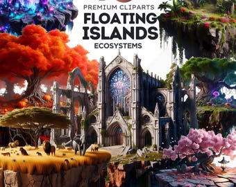 Floating Islands Clipart: Magical Ecosystem PNG Set (Digital Download, Commercial Use)