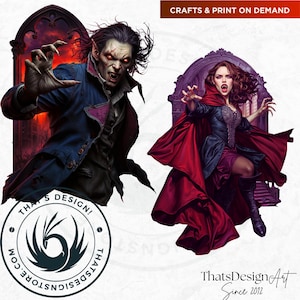 Vampire clipart Set, halloween clipart, Gothic Dracula design, Fantasy gothic clipart, Halloween png, bat clipart, crafts & sublimation