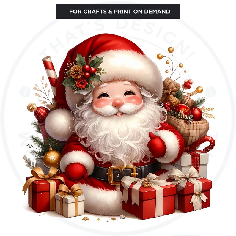 Cute Santa Clipart PNG for sublimation & crafts, Santa Claus christmas PNG, Card Making, print on demand Christmas Clipart. Commercial use