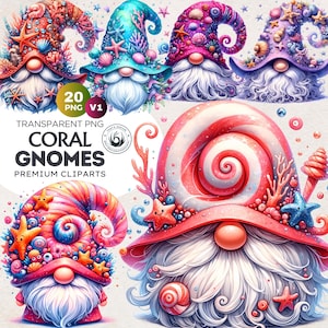 Summer beach Gnome clipart bundle, 20 Coral Gnome PNG, Summer gnome png graphics, Gnome sublimation, Transparent background, Digital print
