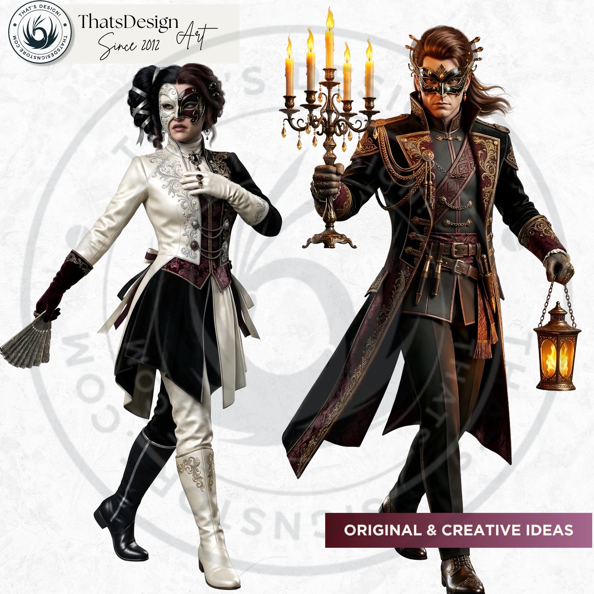 Velvet Masquerade Clipart, Ornate Opera Characters, Baroque Rococo PNG ...