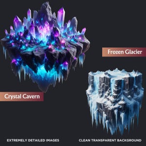 Floating Islands Ecosystem Cliparts - 30 Magical PNG Set for Sublimation and Crafts, RPG & POD. Fantasy Islands png, Nature Fantasy art