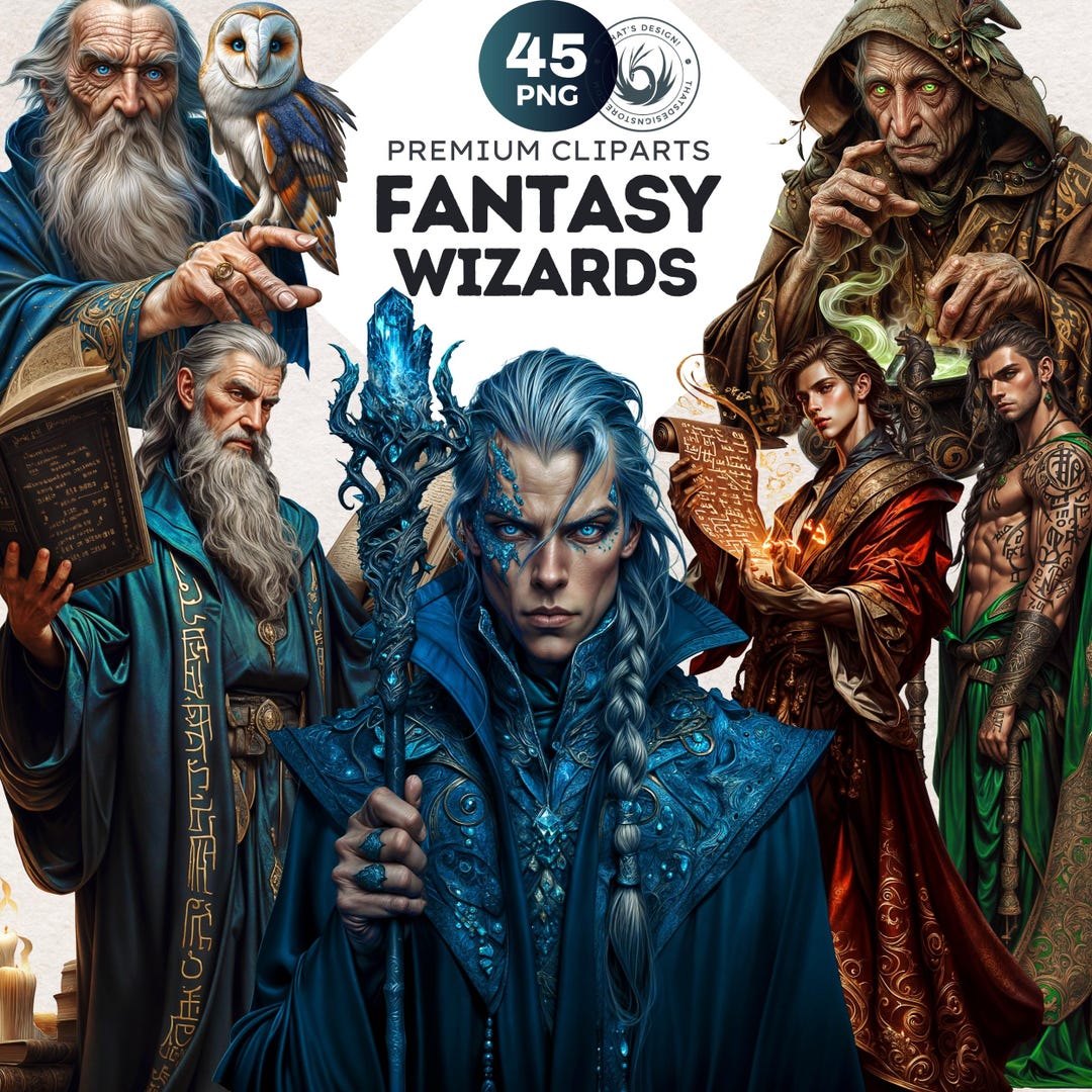 Fantasy Wizard Clipart: Sorcerers, Mages, Alchemists (45 PNG Commercial ...