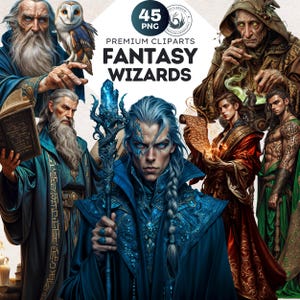 Fantasy Wizard Clipart: Sorcerers, Mages, Alchemists (45 PNG commercial use digital download)