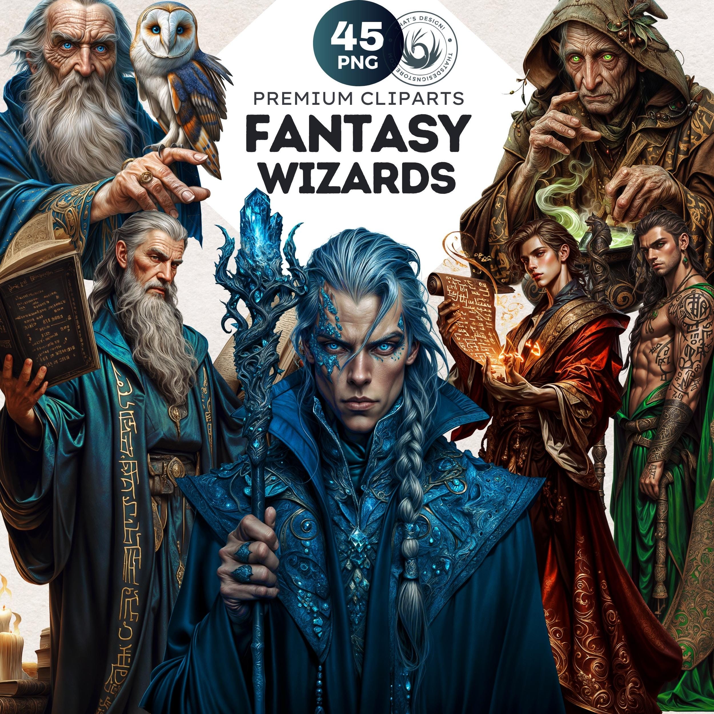 Fantasy Wizard Clipart: Sorcerers, Mages, Alchemists (45 PNG Commercial ...