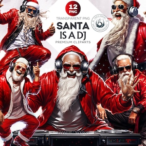 12 DJ Santa Clipart PNG for craft and sublimation design , Santa Claus dancing groove, Card Making, Christmas Clipart Commercial License POD