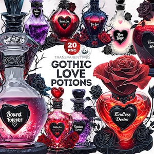 Gothic Love Potion Clipart: Dark Romance PNG Set (Digital Download)