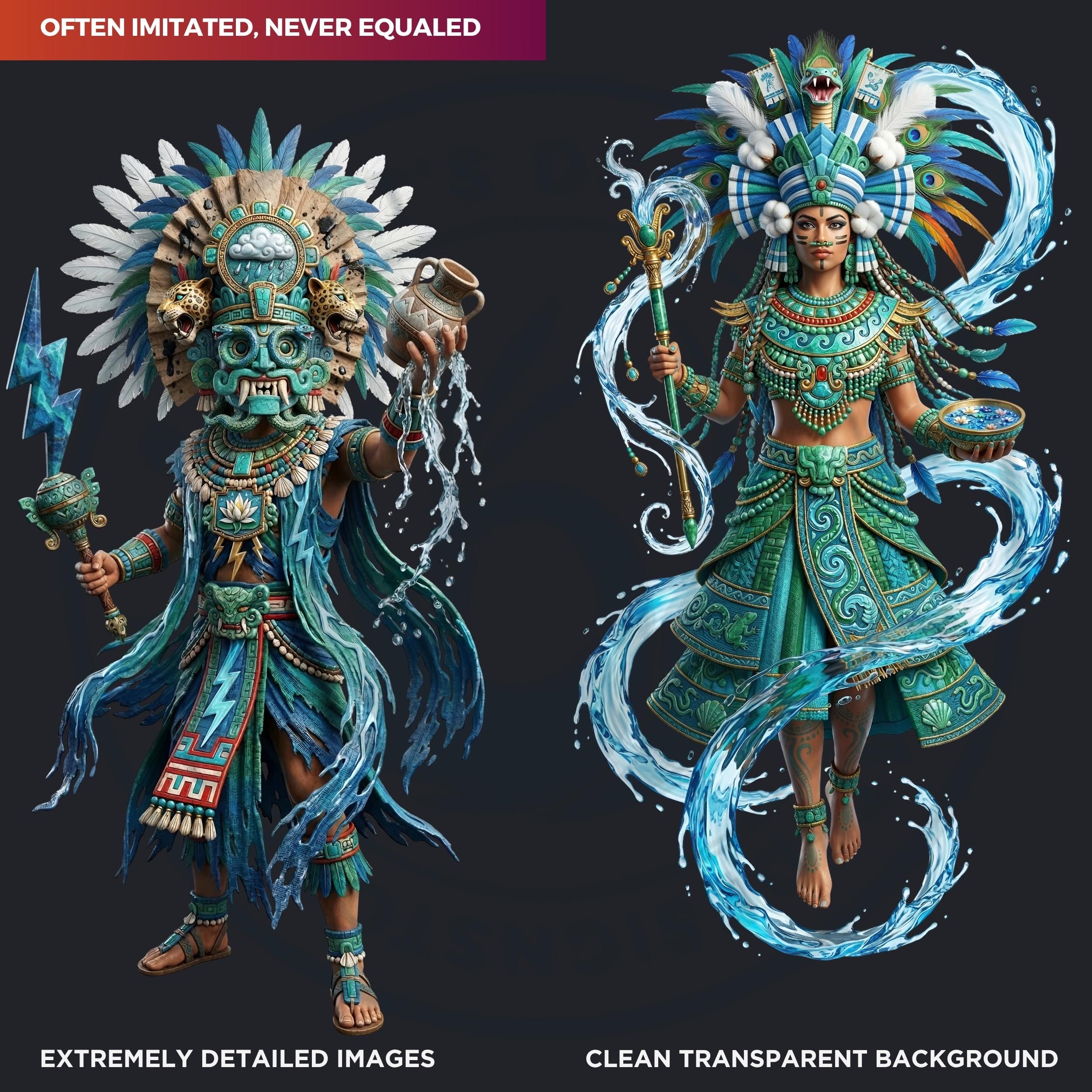 Aztec Pantheon Clipart Bundle, Fantasy Mythology Pngs, Journal, Cards ...