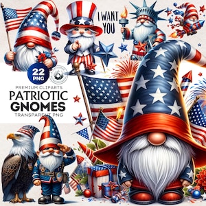 Patriotic Gnome Clipart PNG Bundle - 22 American Pride PNG, 4th of July PNG, Veteran day gnomes, Memorial Day png for Commercial License