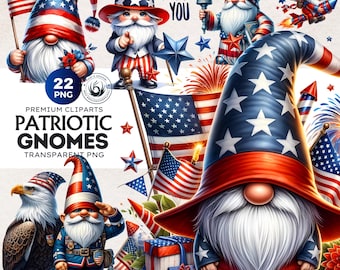 Vaterländisches Gnom-Clipart-Paket: Amerikanischer Stolz PNG (Kommerzielle Lizenz)