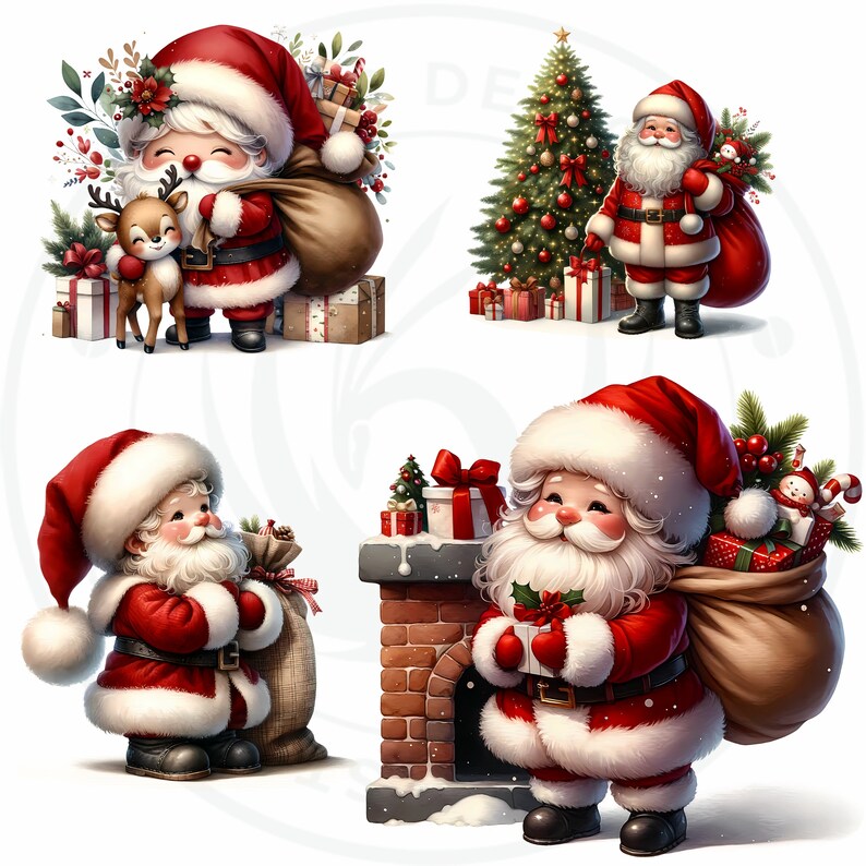 Cute Santa Clipart PNG for sublimation & crafts, Santa Claus christmas PNG, Card Making, print on demand Christmas Clipart. Commercial use