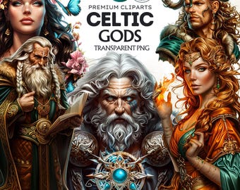 64 Celtic God Goddess clipart set, Celtic mythology Graphics, Ancient Celtic gods, Fantasy Art, Dagda, Briget, Morrigan,  Sublimation design