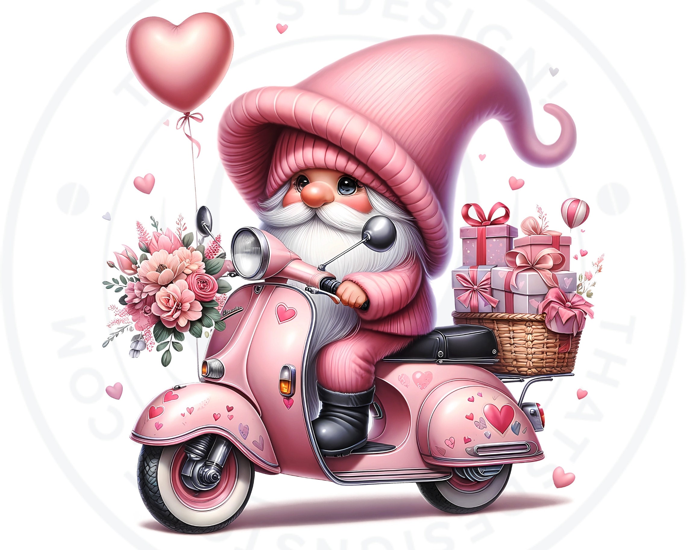 Pink Valentine Gnomes Clipart: Pastel Watercolor PNG (commercial Use ...